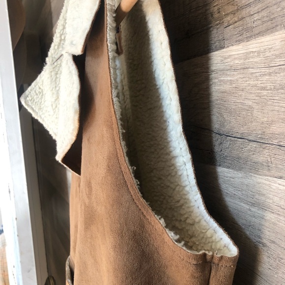 Tommy Hilfiger Boho Brown Faux Suede Vest with Faux Shearling Collar Medium - Picture 6 of 10